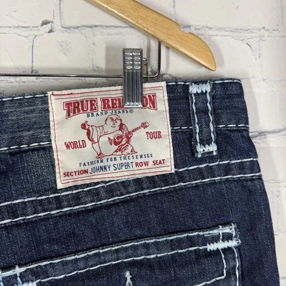 True Religion Johnny Super T Row Seat Jeans Men 38x34 Dark Wash Straight Denim